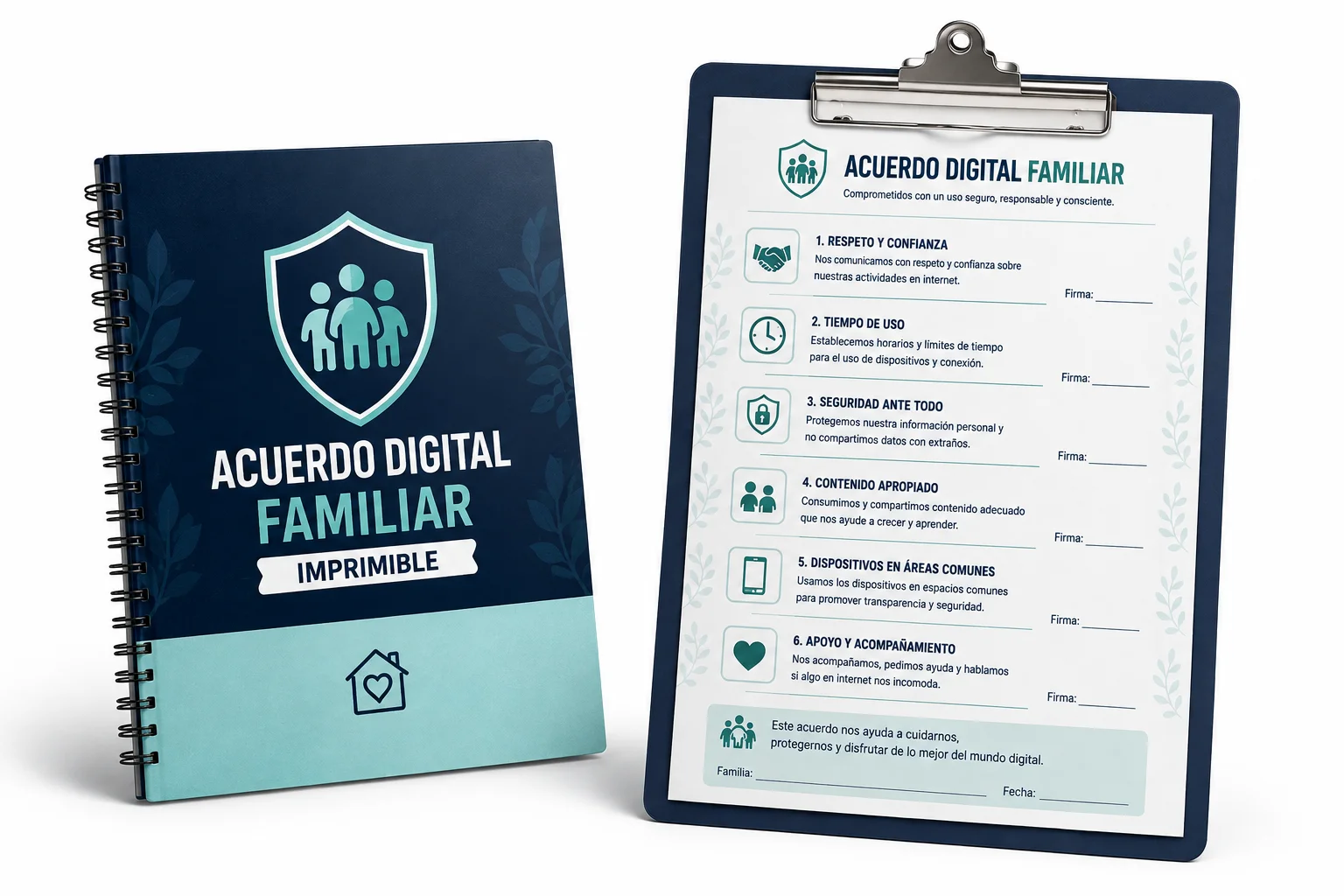 Mockup del bono 1: Acuerdo Digital Familiar imprimible
